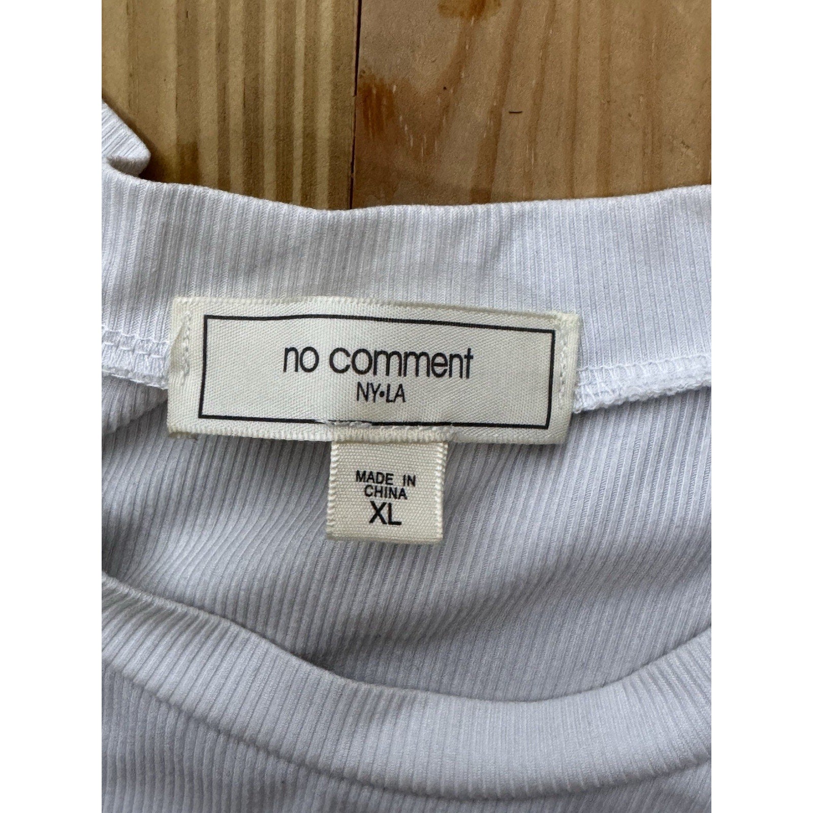 No Comment Feelin Good White Ribbed T-Shirt, Size X-Large Cropped