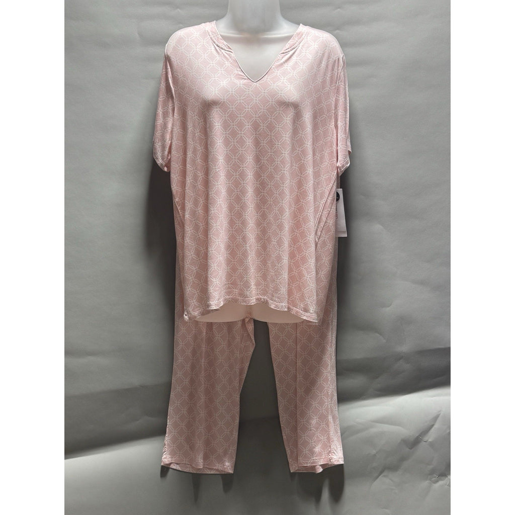 NWT Liz Claiborne Pink Geometric Pajama Set Large Cool & Calm Sleepwear 2PC