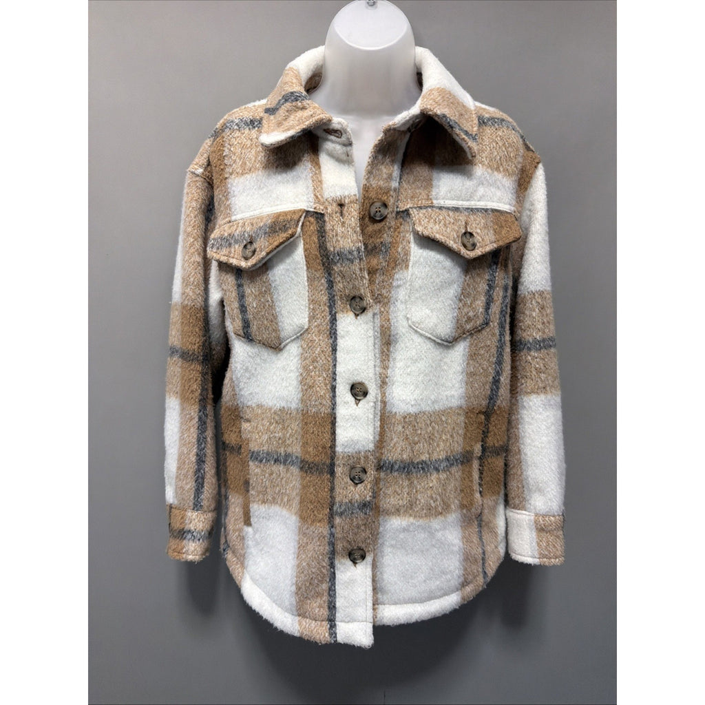 Avec Les Filles Plaid Shacket Jacket Women’s M Brown Pocket Front Anthropologie