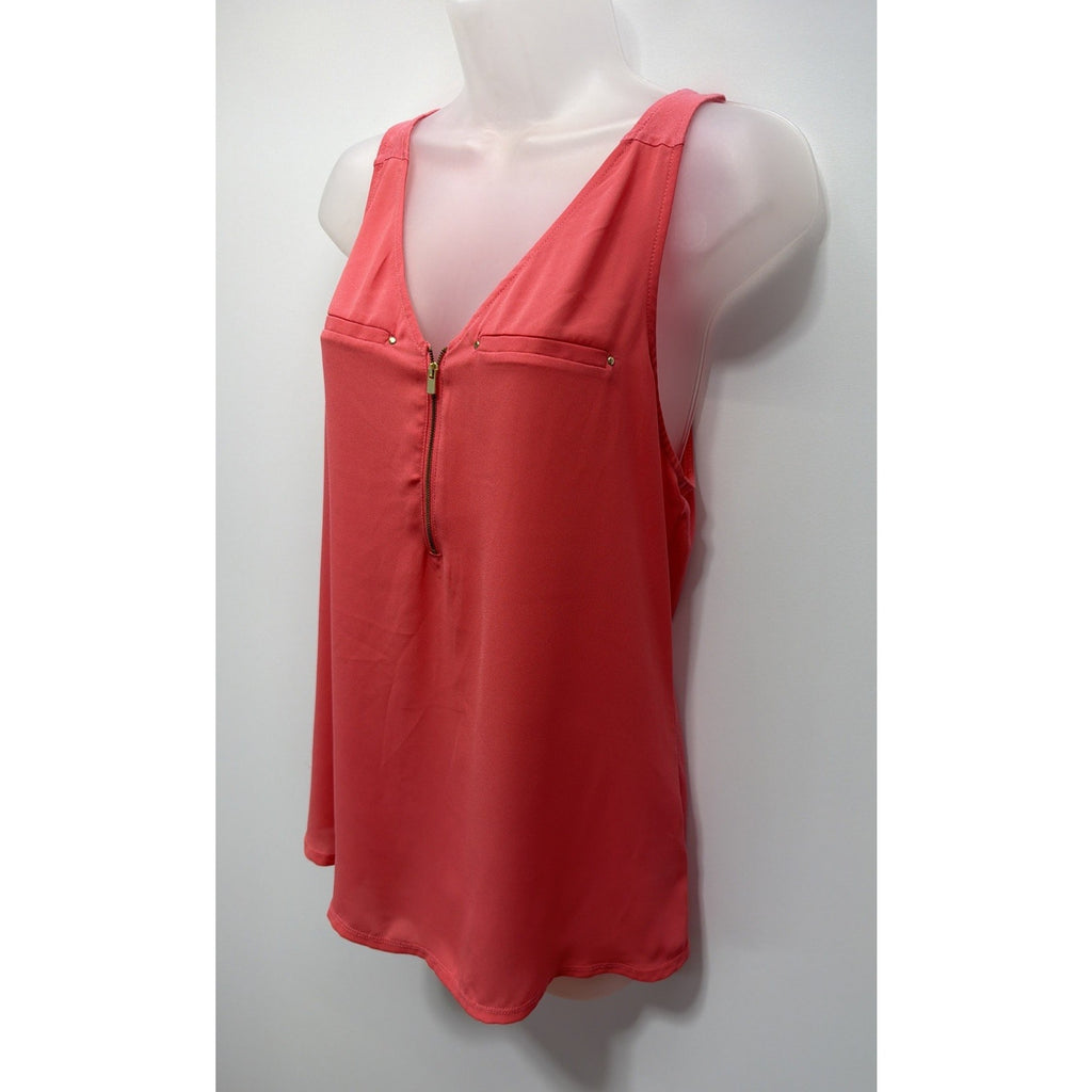 Express Women’s Blouse Top Shirt Sleeveless Pink Front Zip Size M
