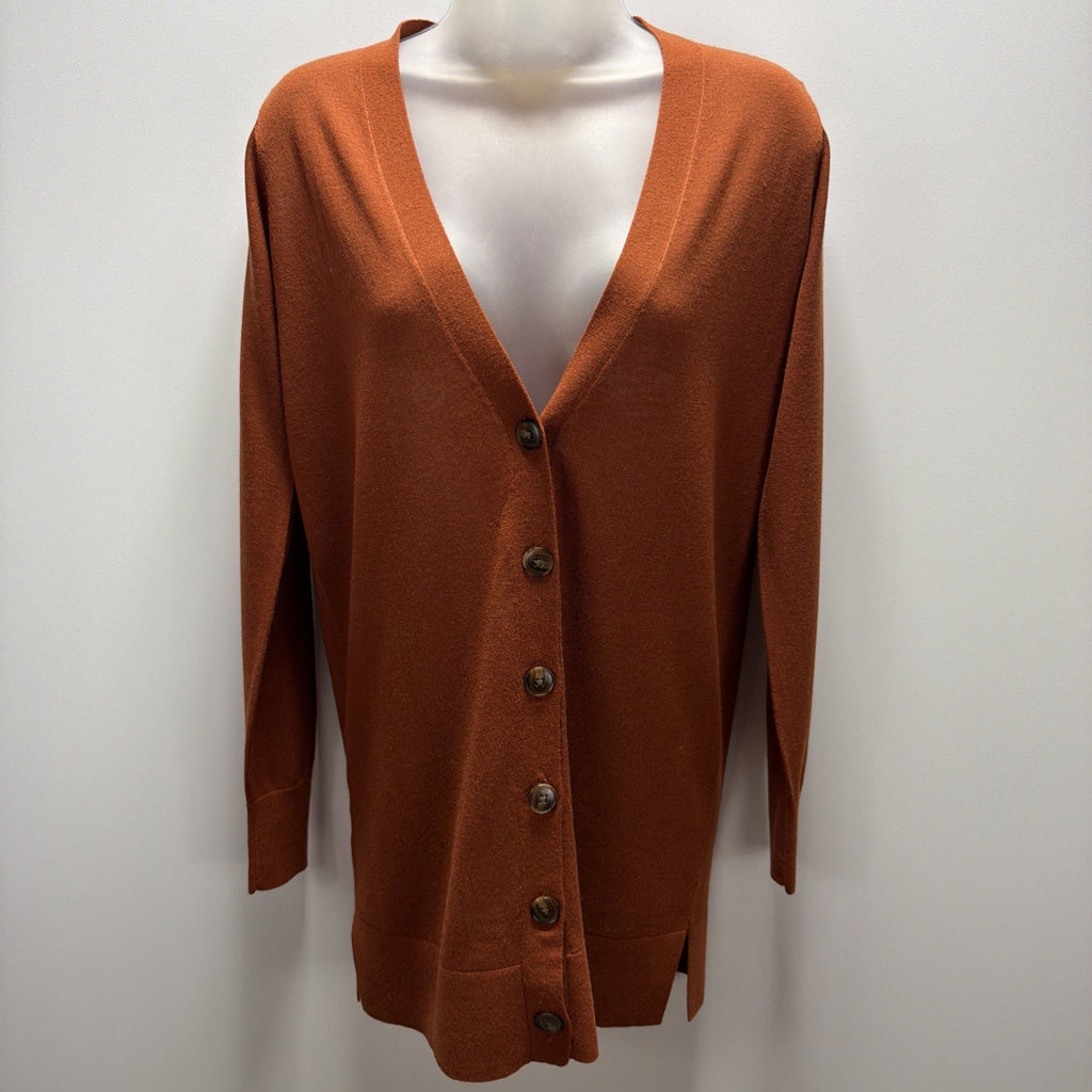 LOFT Women’s XS Rust Orange Long Cardigan Sweater V Neck Button Front Lightweigh