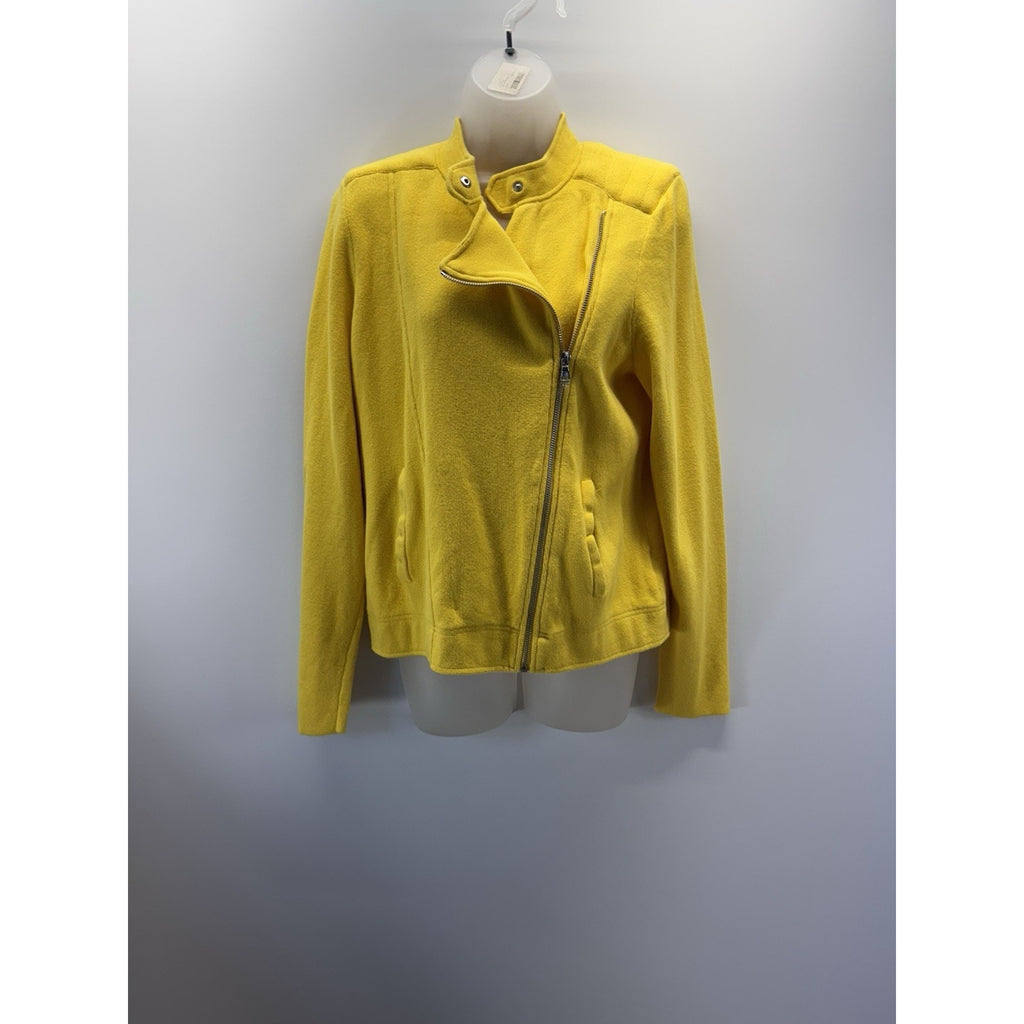 Lauren Ralph Lauren 100% Cotton Yellow Moto Jacket Sweater Women’s Size XL