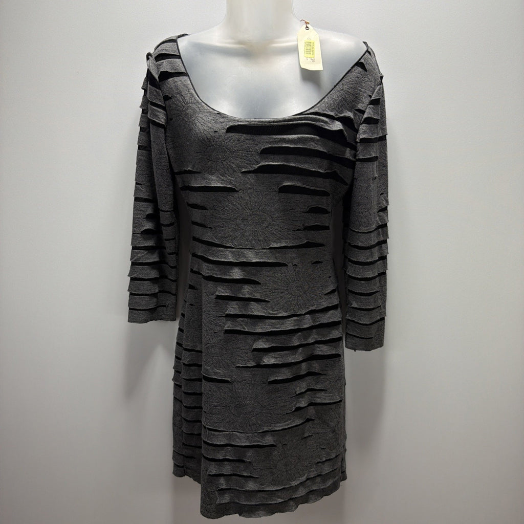 Sophie Max Studio M Gray Distressed Tier Stretch Jersey Sheath Dress $118 NWT