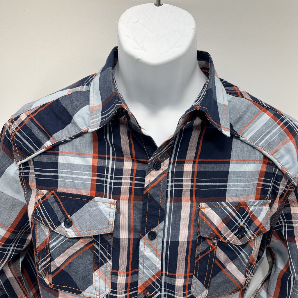 Carbon Mens Shirt Button Down Long Sleeve Plaid Classic Fit Size Medium