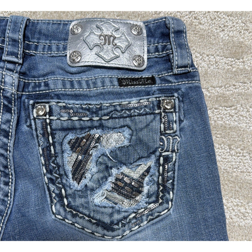 Miss Me Signature Bootcut Women's Jeans 26x30 Bling Embellished Western Hemmed