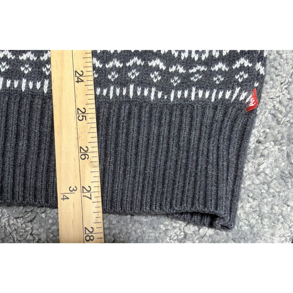 Izod Fair Isle Sweater Mens XXL Gray Wool Blend 1/4 Button Pullover Thick Knit