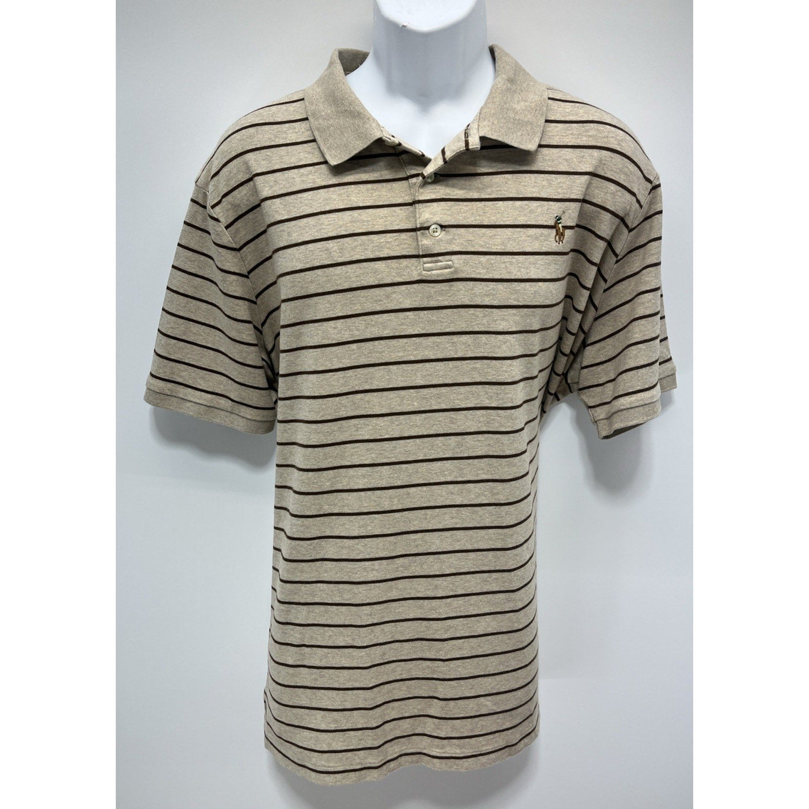 POLO RALPH LAUREN Classic Fit Stripe Polo Shirt , Brown/Beige , XXL