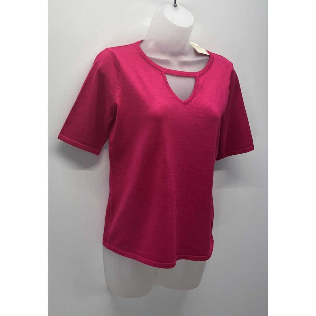 NWT CARMEN MARC VALVO, Size M Pink Ribbed Knit, Top w/Keyhole Neck