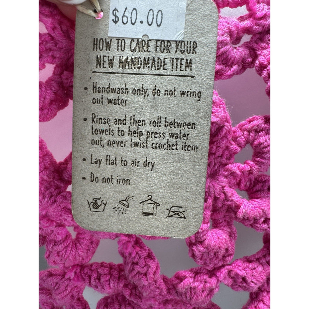Beehive Crochet Art Pink Floral Bralette Top Size S Boho Festival Beach Cover Up