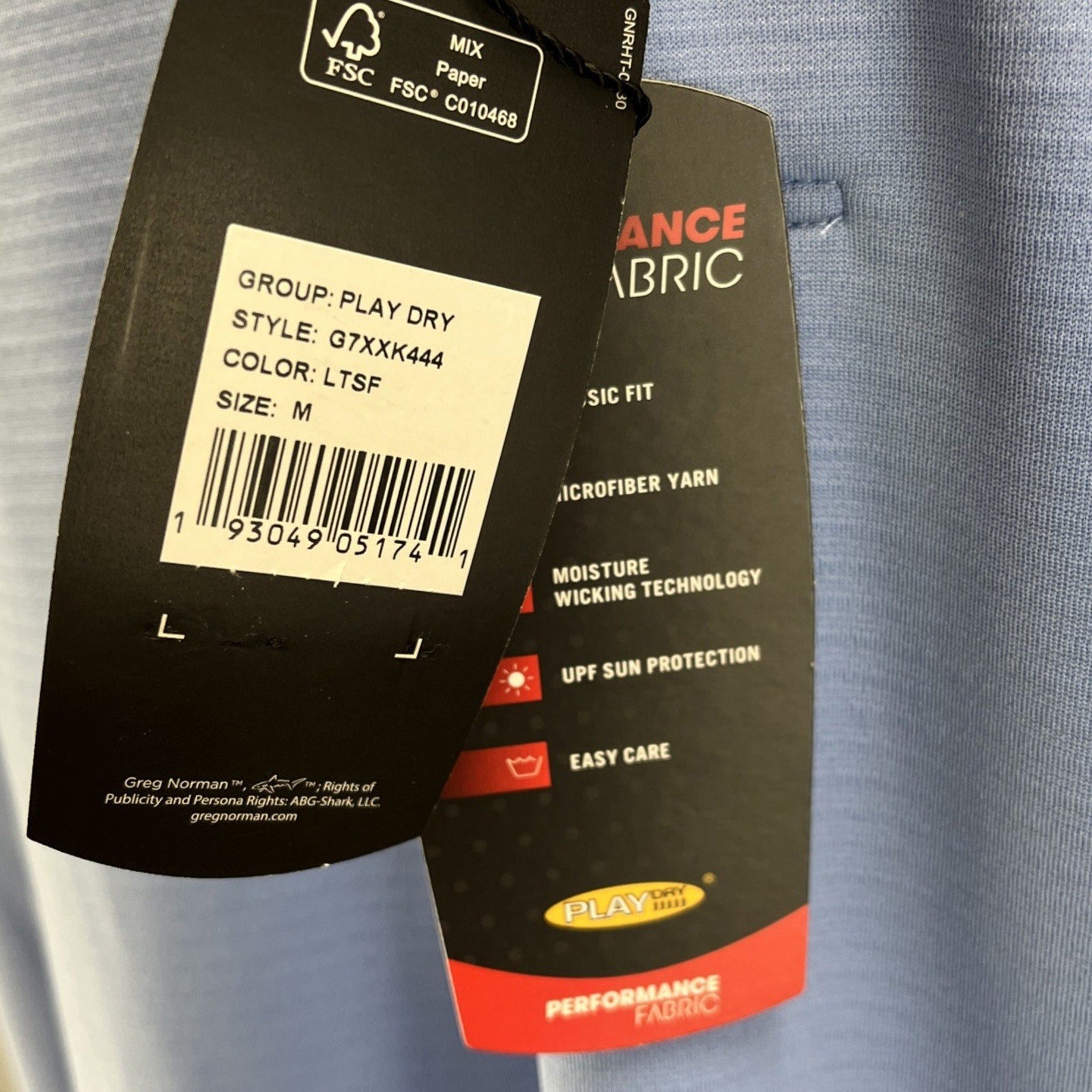 NWT Greg Norman Men's Play Dry Blue Short Sleeve Polo Golf Shirt Size M