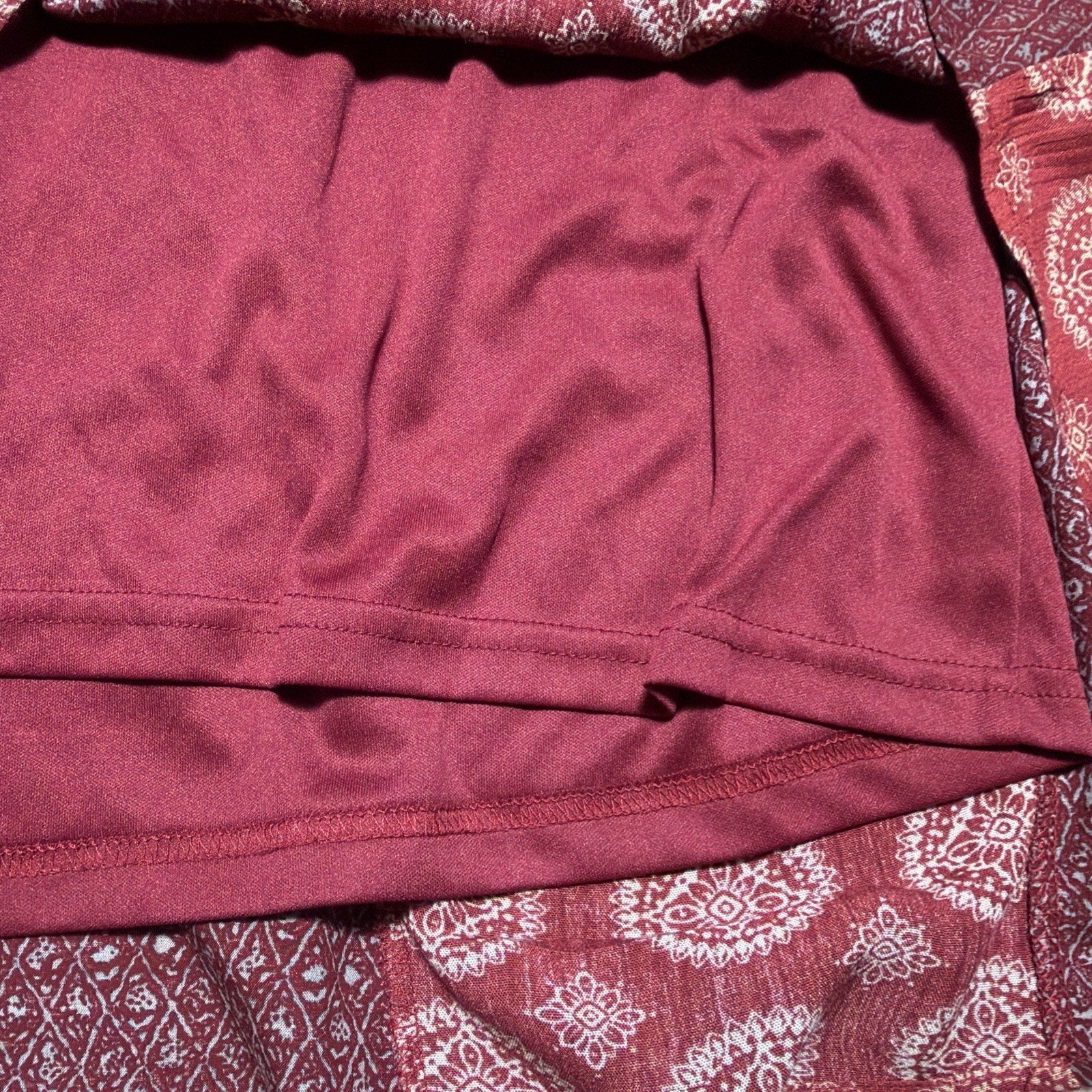 Easel Womens M Burgundy Boho Swing Tunic Dress Bell Sleeve Tassel Peasant
