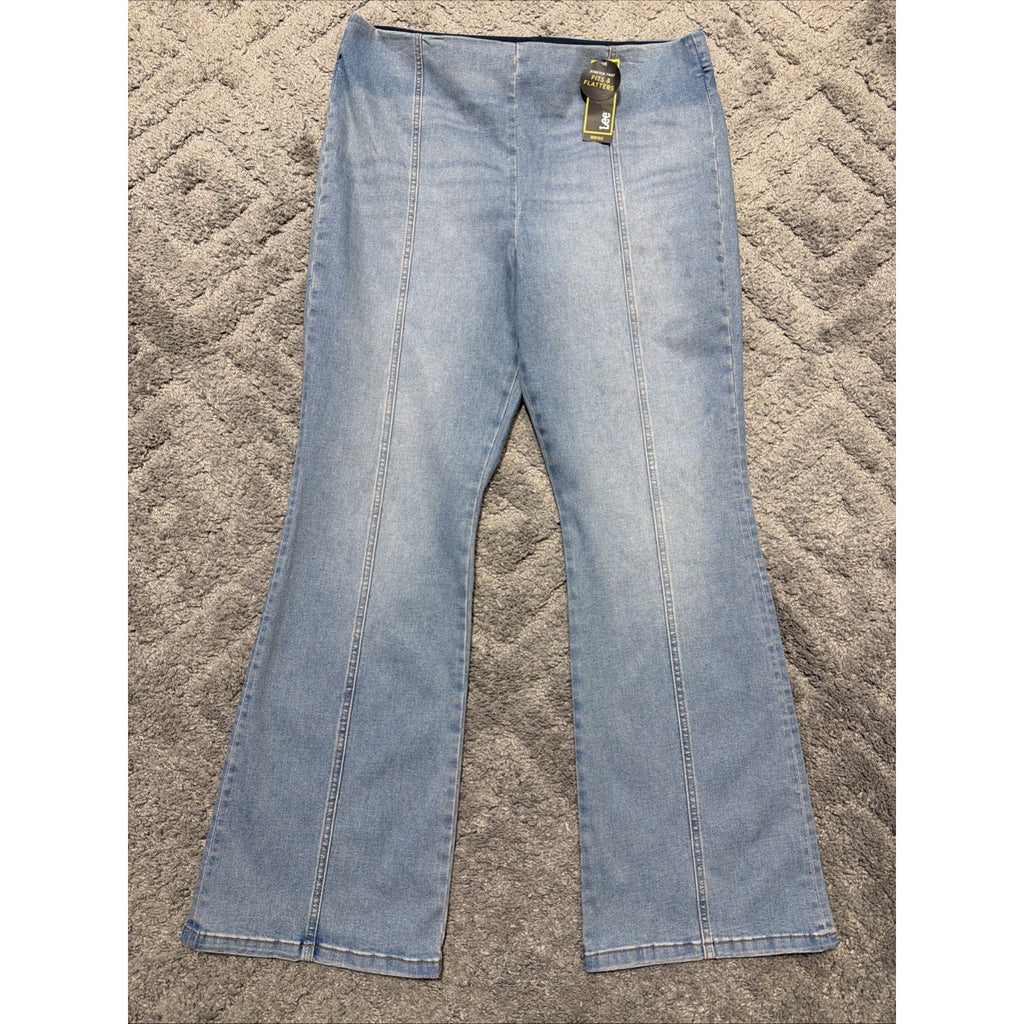 New Lee Jeans Blue Denim Pull On Stretch Anit-Roll Waste Slimming Flare 36x32