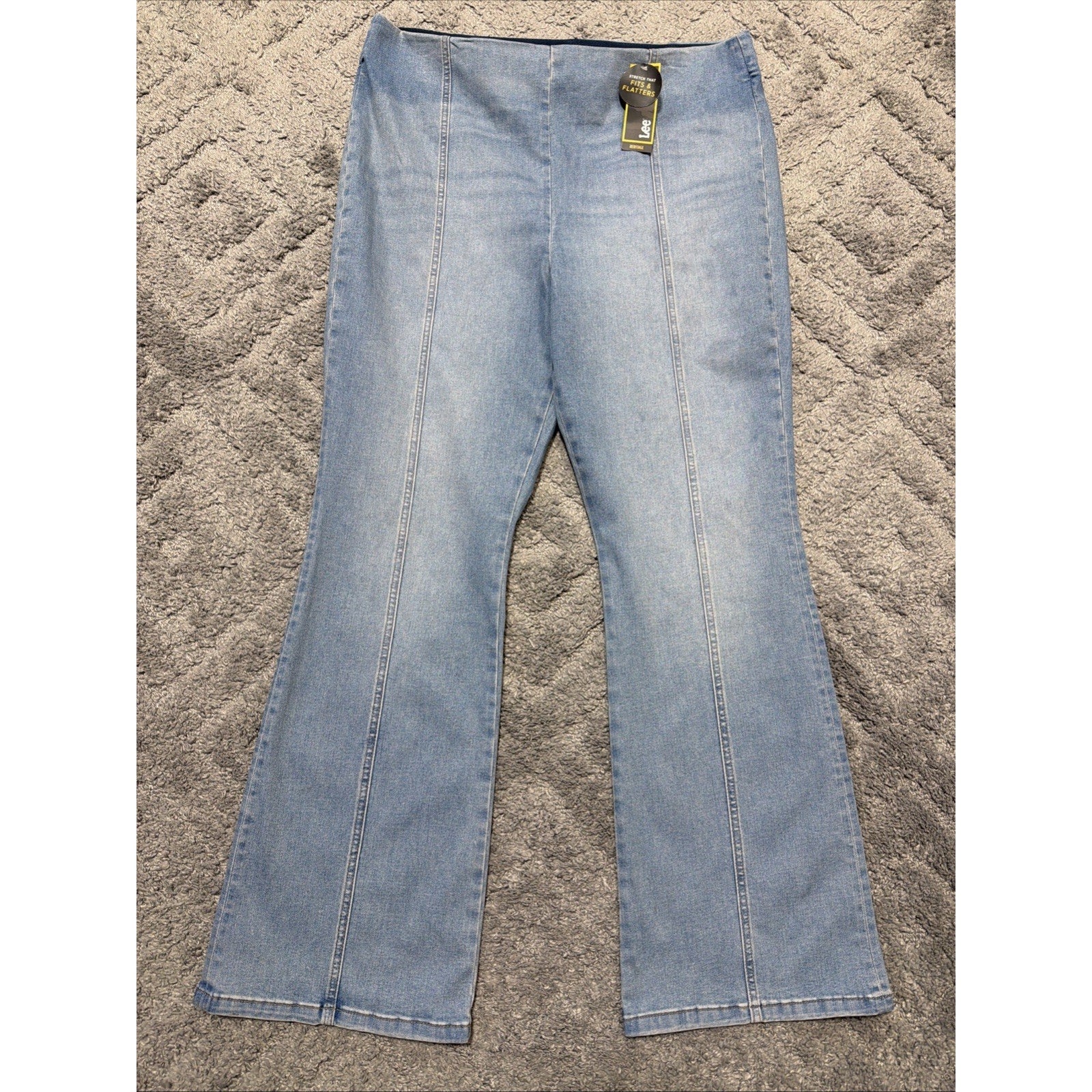 New Lee Jeans Blue Denim Pull On Stretch Anit-Roll Waste Slimming Flare 36x32