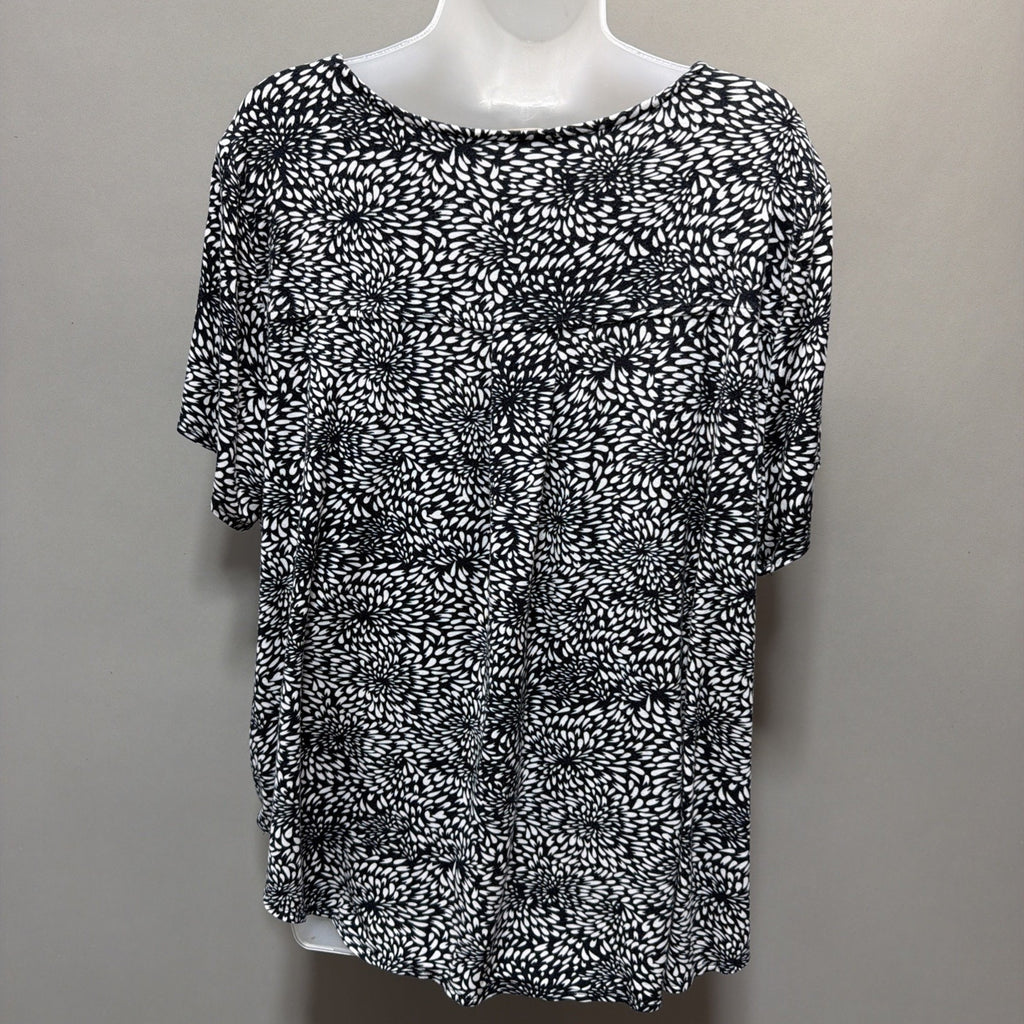 Philosophy Womens Black White Comfort Knit Floral Pullover Tunic Stretch Size 3X