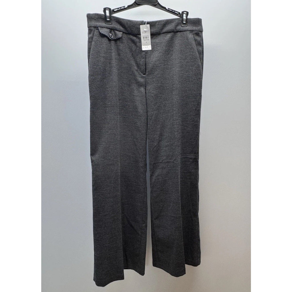 Loft NWT Button Pocket Trouser Pants In Brushed Flannel Size 8 Black/Gray