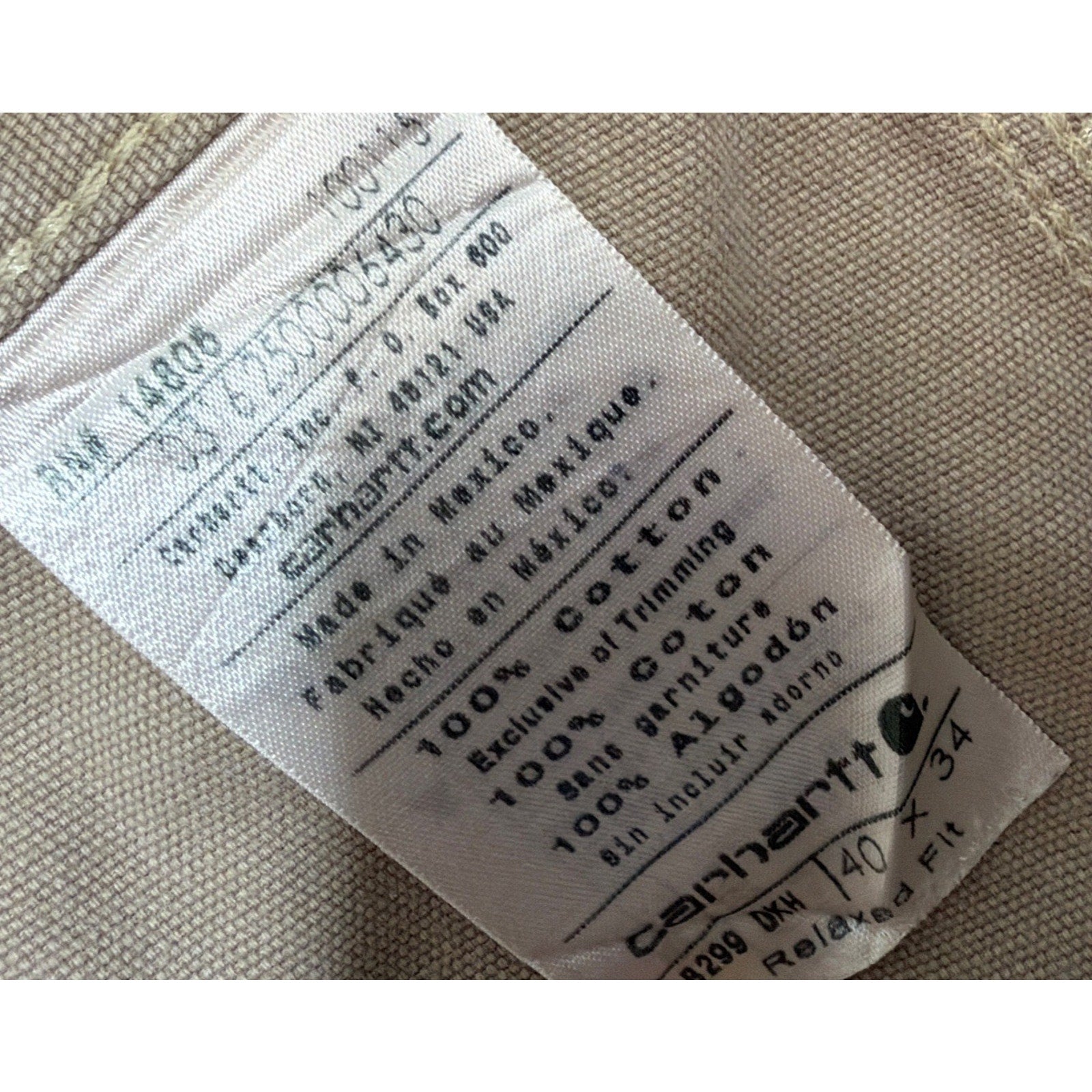 CARHARTT Men's B299 GKH Canvas Khaki Relaxed Fit Pants Work Tan 40x34