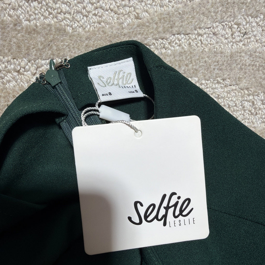 Selfie Leslie Jackie Wide Ruffle Hem Pinafore Dress In Forest Green NWT Size S
