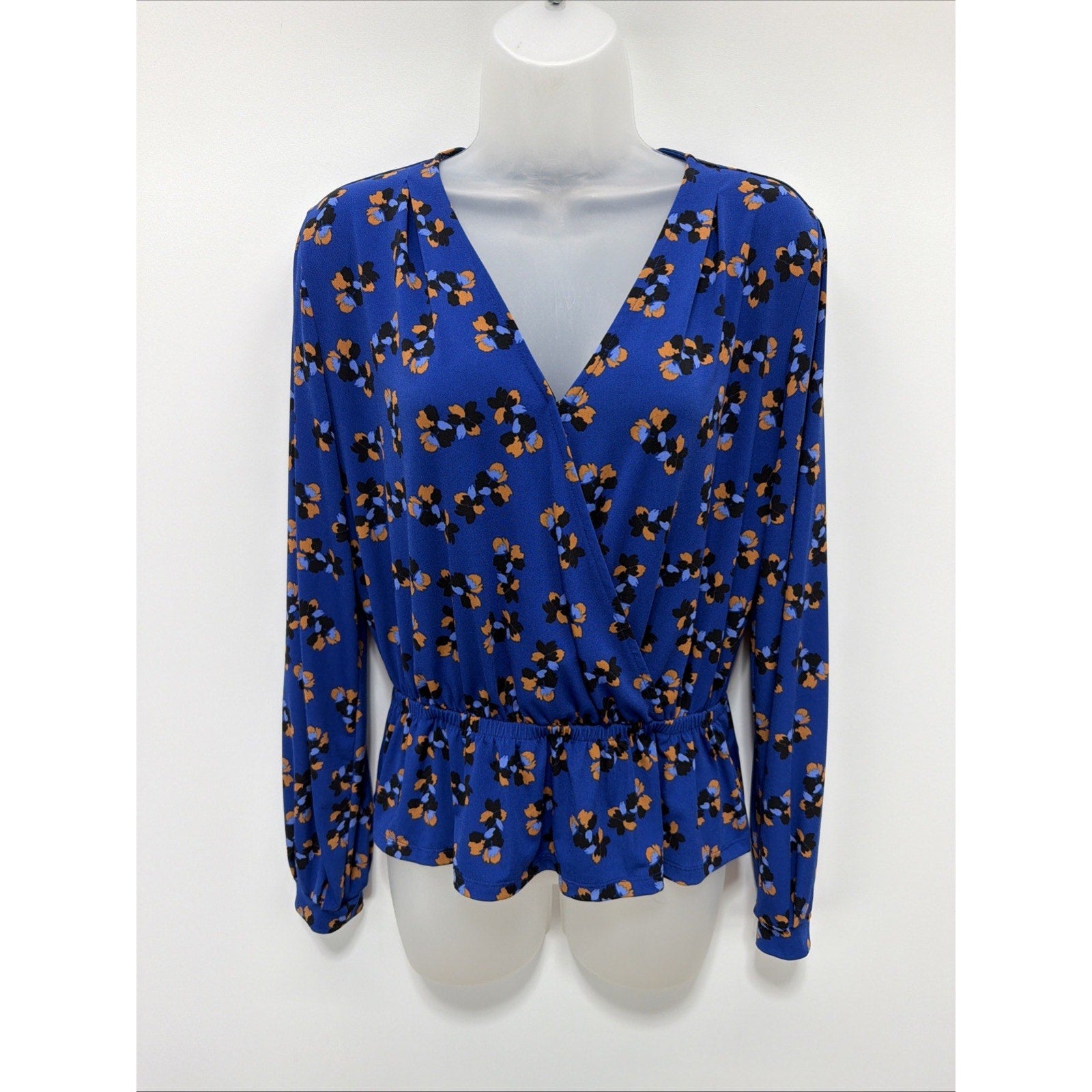 Banana Republic Floral Faux Wrap Peplum long sleeve Blouse Sz S