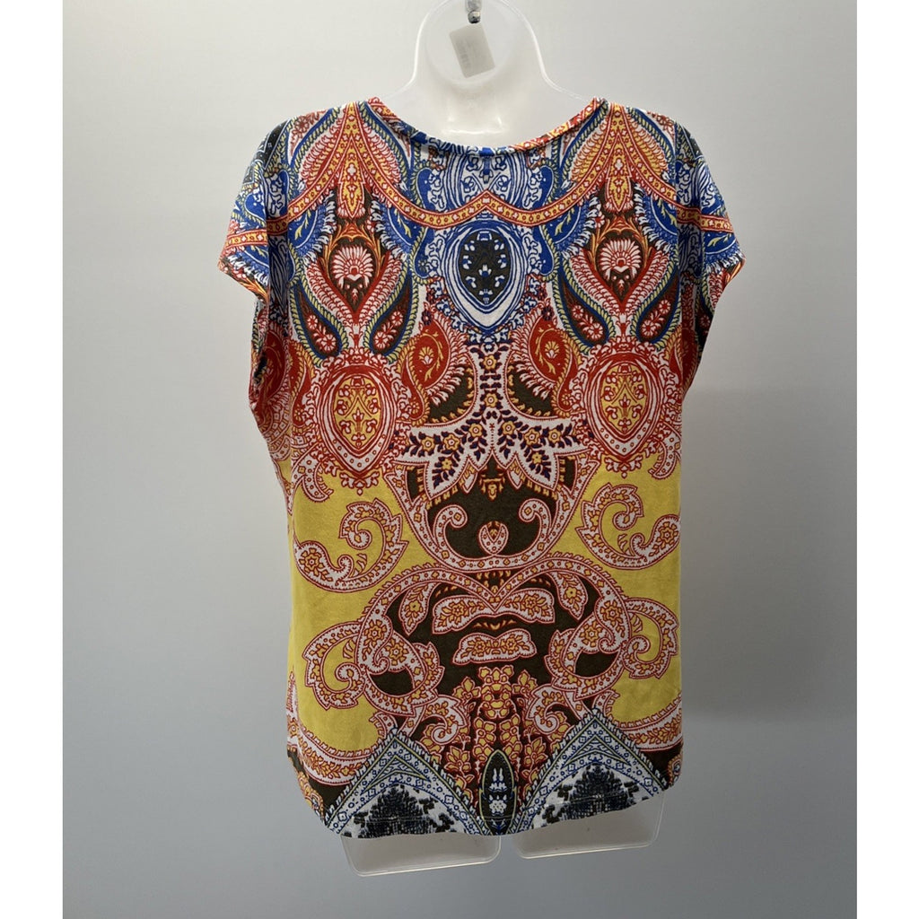 CHICO'S Size Paisley Multi Color Cap Sleeve Top