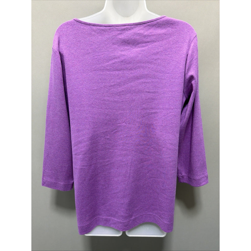 Croft Barrow Zip Shoulder Detail 3/4 Sleeve Top Woman's L Solid Purple New