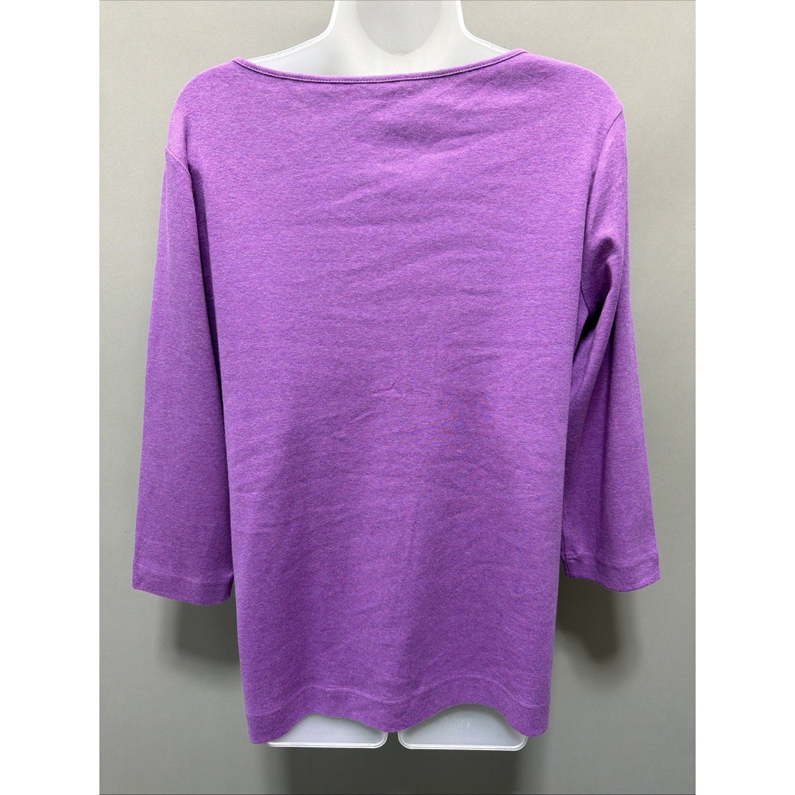Croft Barrow Zip Shoulder Detail 3/4 Sleeve Top Woman's L Solid Purple New