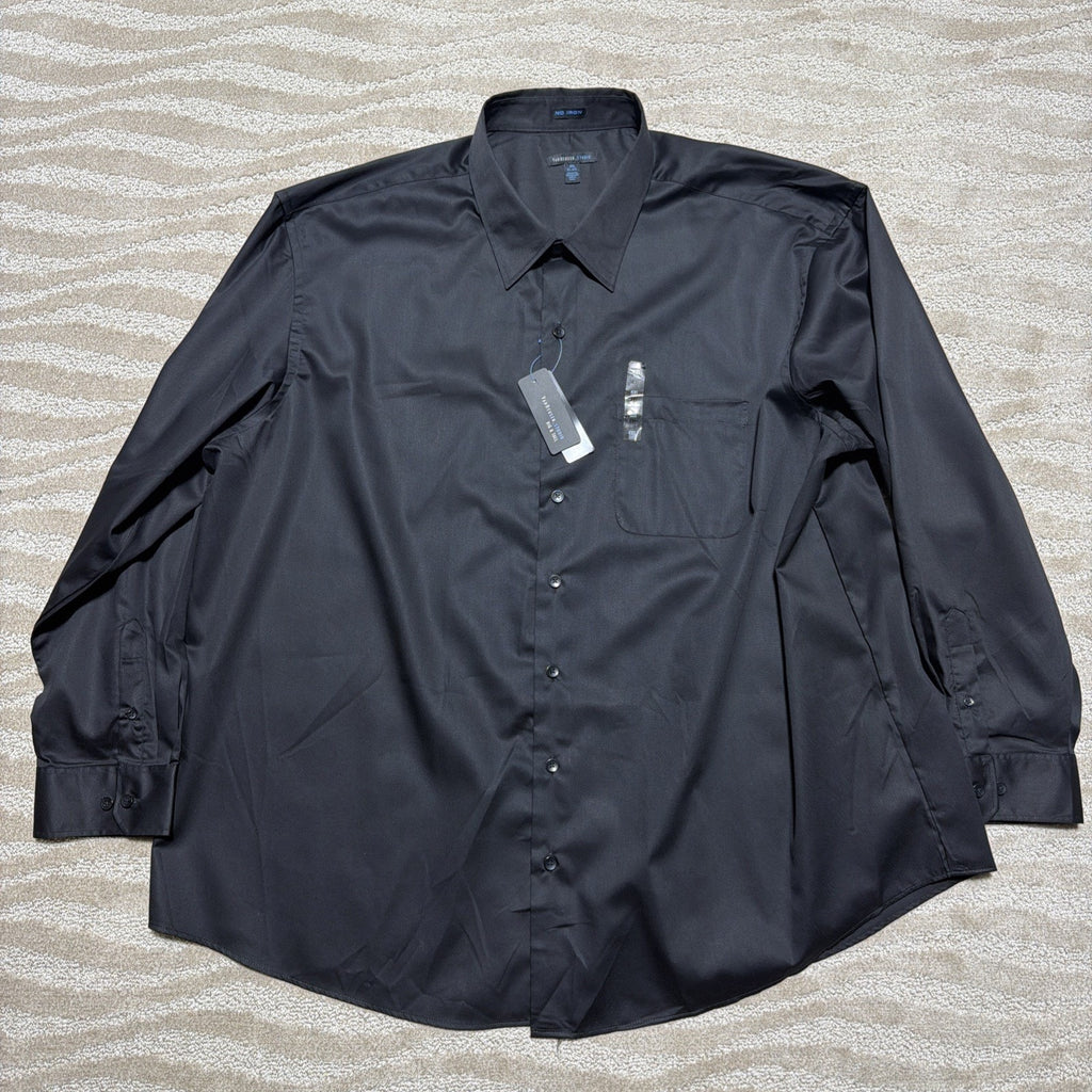 New VAN HEUSEN STUDIO No Iron Big &Tall 4XL Black Button Down Dress Shirt NWT