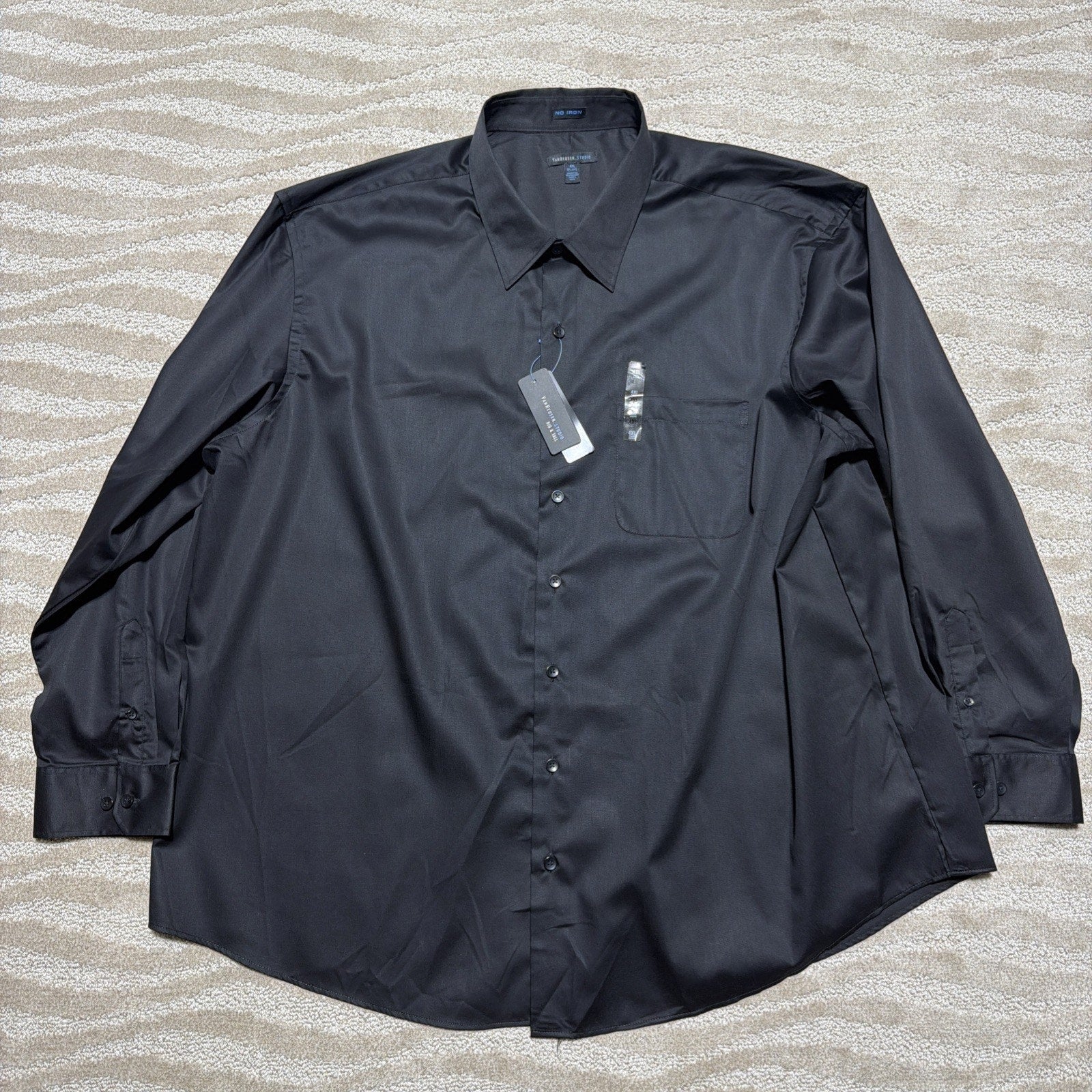 New VAN HEUSEN STUDIO No Iron Big &Tall 4XL Black Button Down Dress Shirt NWT