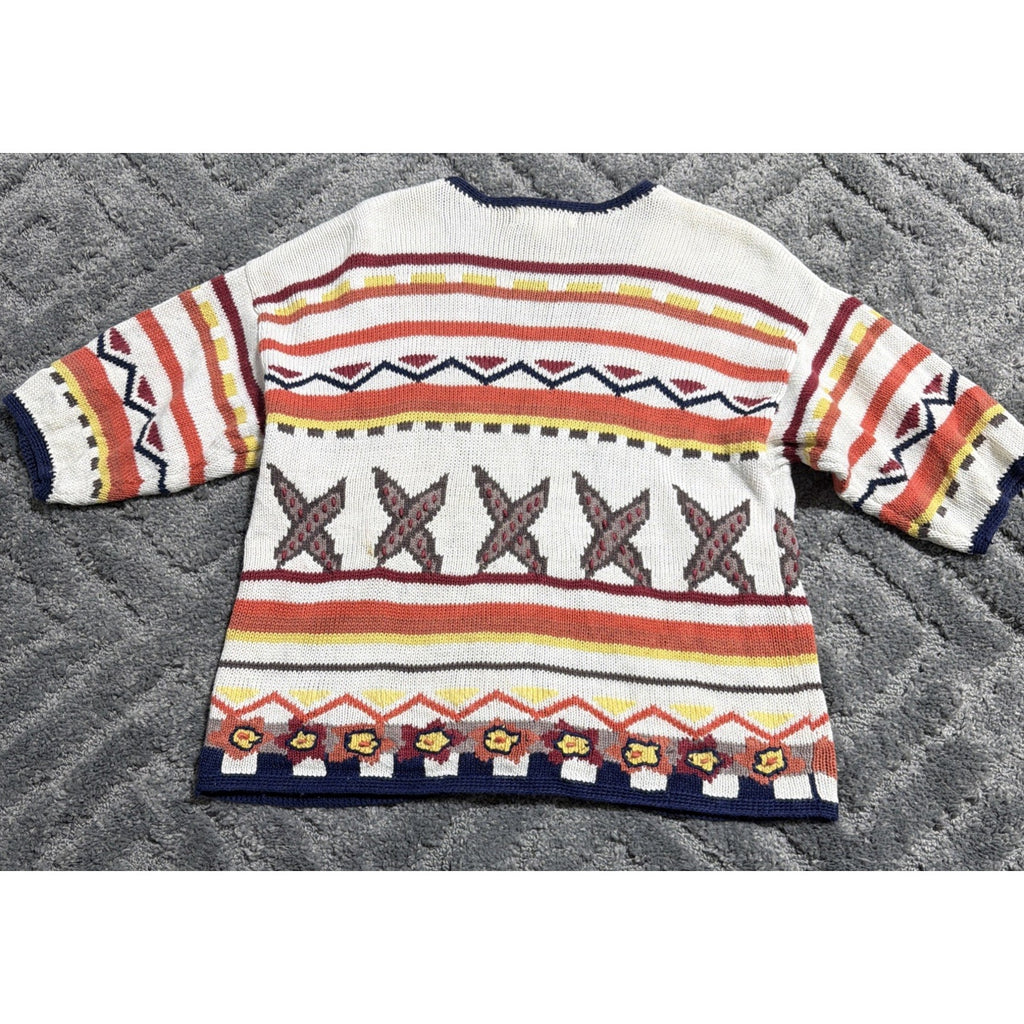 Vintage Cambridge Dry Goods Knit Cardigan Sweater Womens M Elephant Aztec Knit