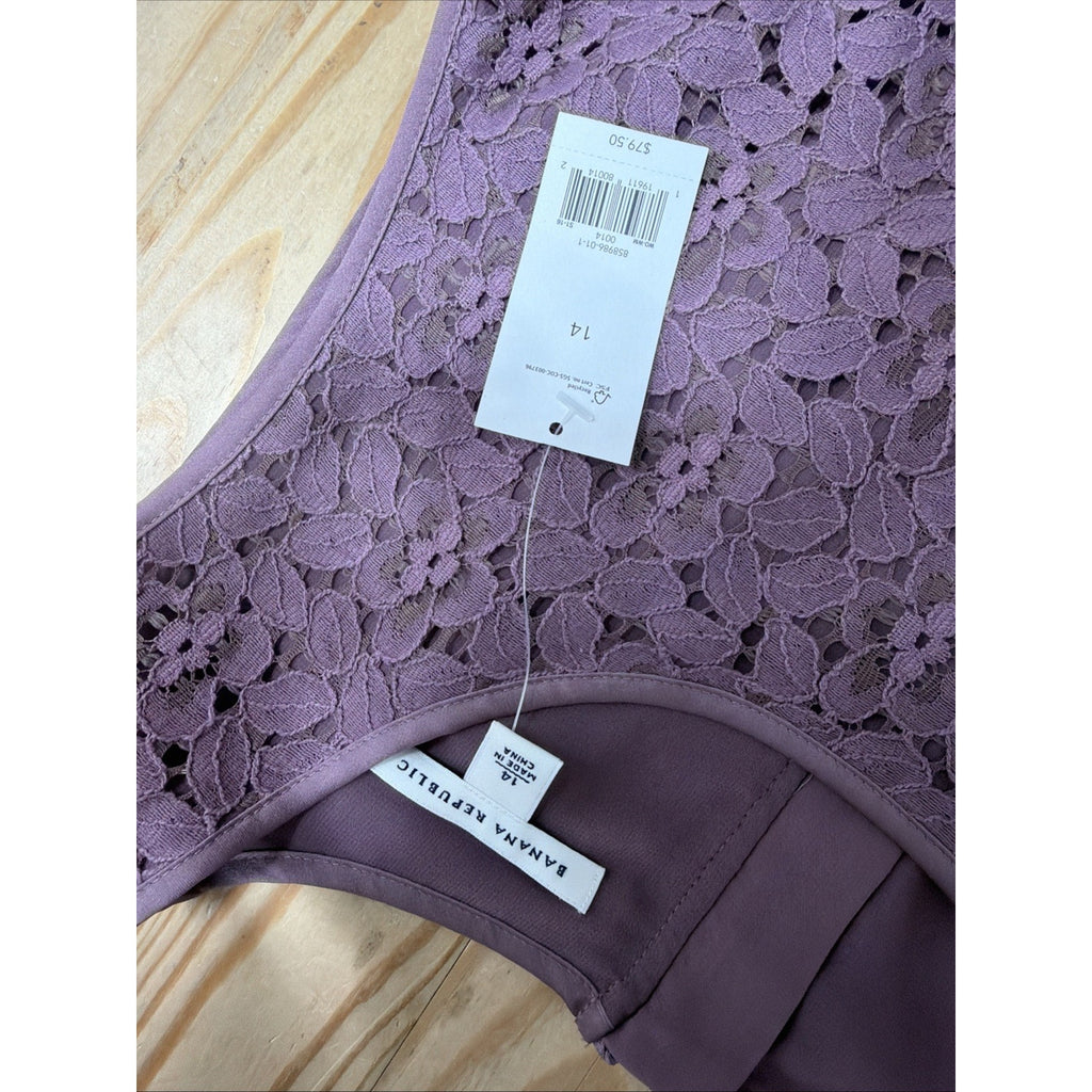Banana Republic Mauve Purple Floral Zip Back Top Lined Tank 14 NWT