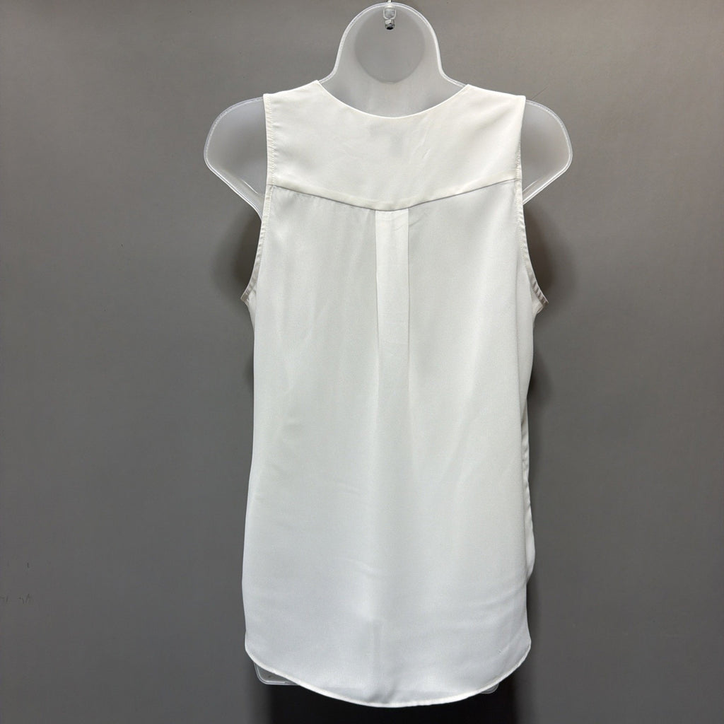 Banana Republic White Sleeveless Blouse Tall S Draped V-Neck Flowy Minimalist