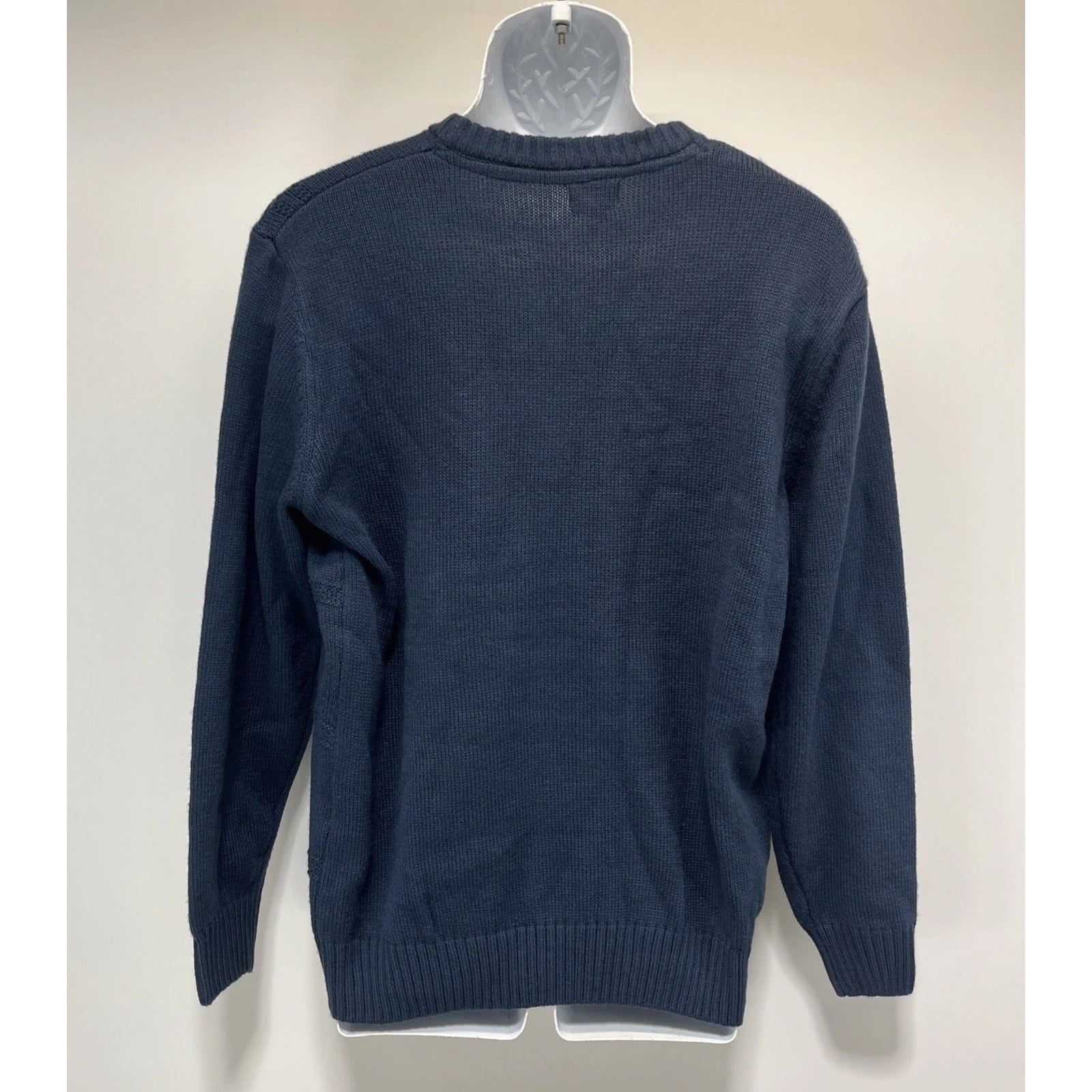 Mens Eight Bells Pullover Knit Sweater Navy Blue Long Sleeve Cotton Medium