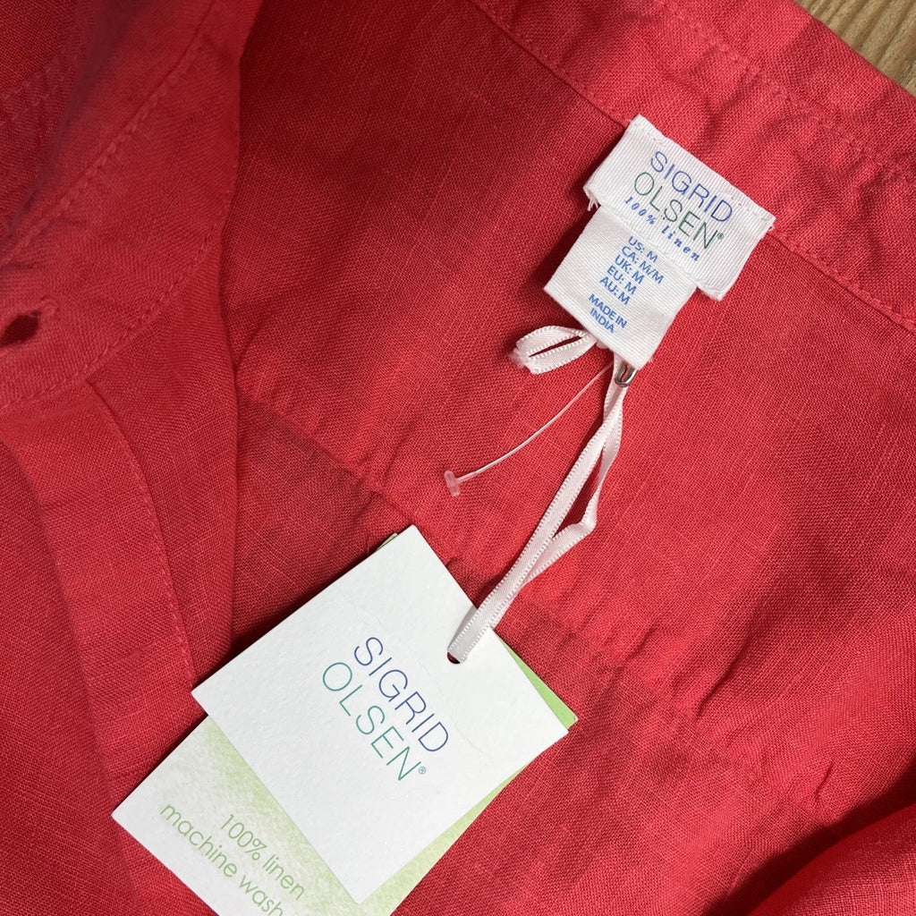 NWT Sigrid Olsen Women's Red Linen Button-Down Shirt - Size M