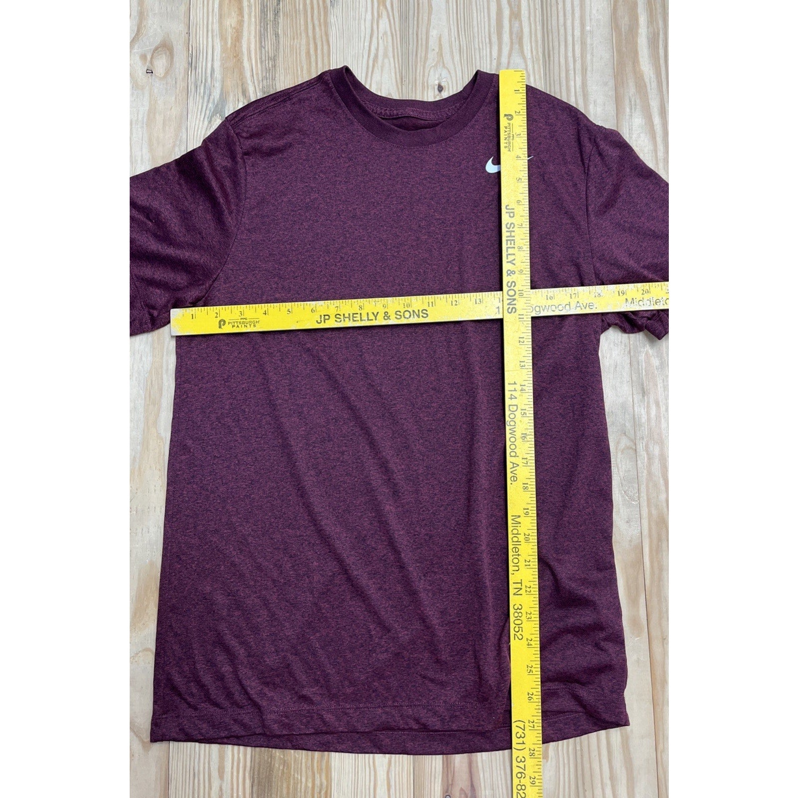 Nike Shirt Mens Heather Dark Red Dri-Fit Short Sleeve Small Swoosh Casual M