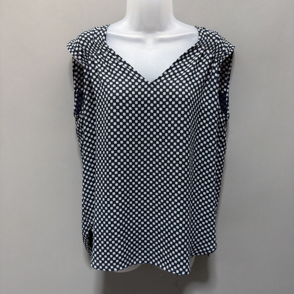 Ann Taylor Loft Women's M Elegant Sleeveless Navy Blue Floral Lined Top Blouse
