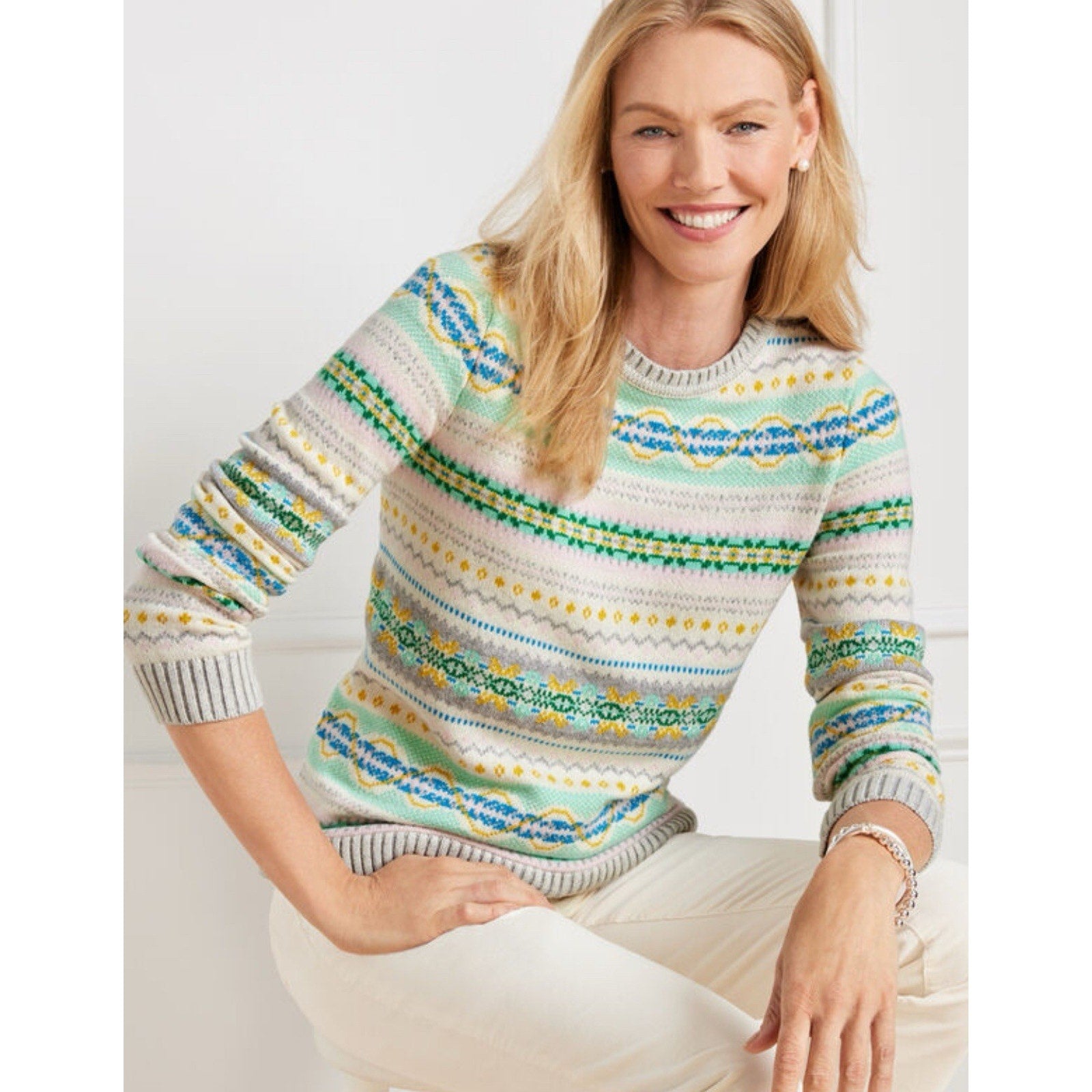 Talbots Plus Fair Isle Multi Striped Crewneck Sweater Women’s Size 2X NWT