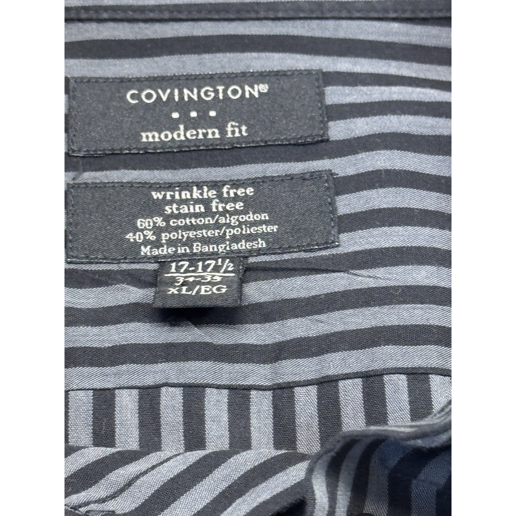 Covington Modern Fit Dress Shirt Men's 17-17.5 34/35 Black Pinstripe Stain Free
