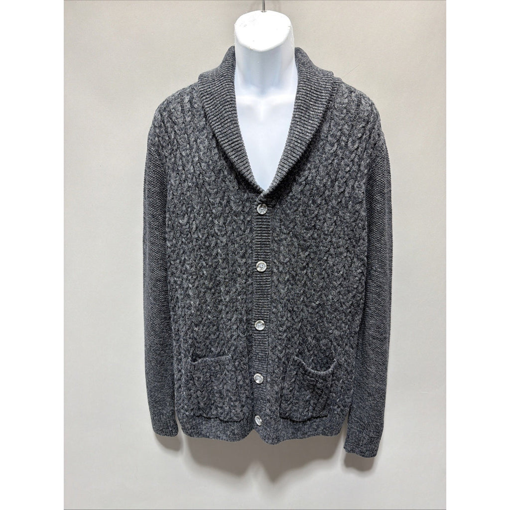 NWT Club Room Chunky Cable Knit Shawl Collar Cardigan Grandpa Fisherman L Gray