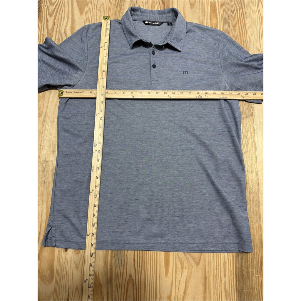 Travis Mathew Polo Shirt Mens L Blue Heather Flying Tortilla Quick Dry Golf EUC