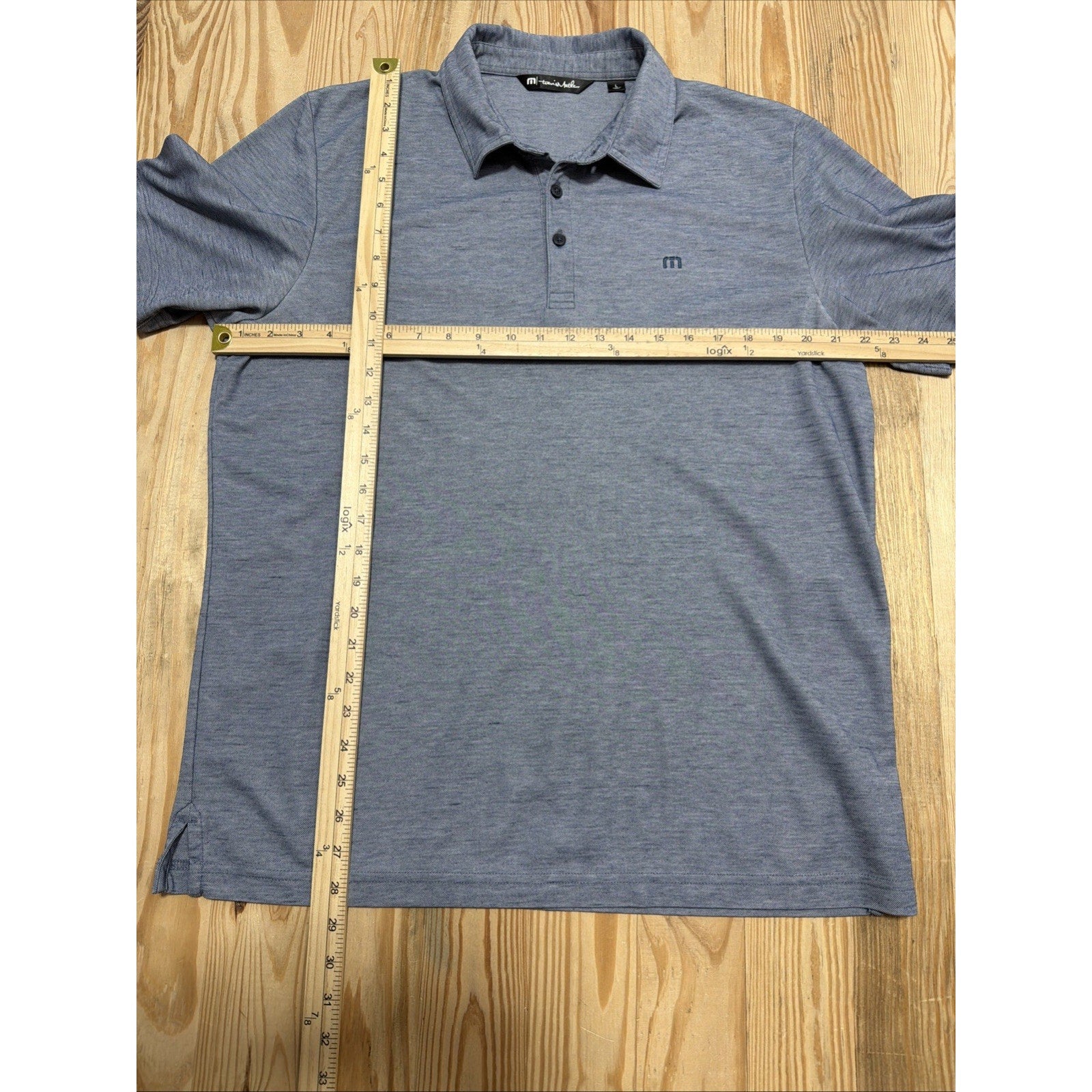 Travis Mathew Polo Shirt Mens L Blue Heather Flying Tortilla Quick Dry Golf EUC