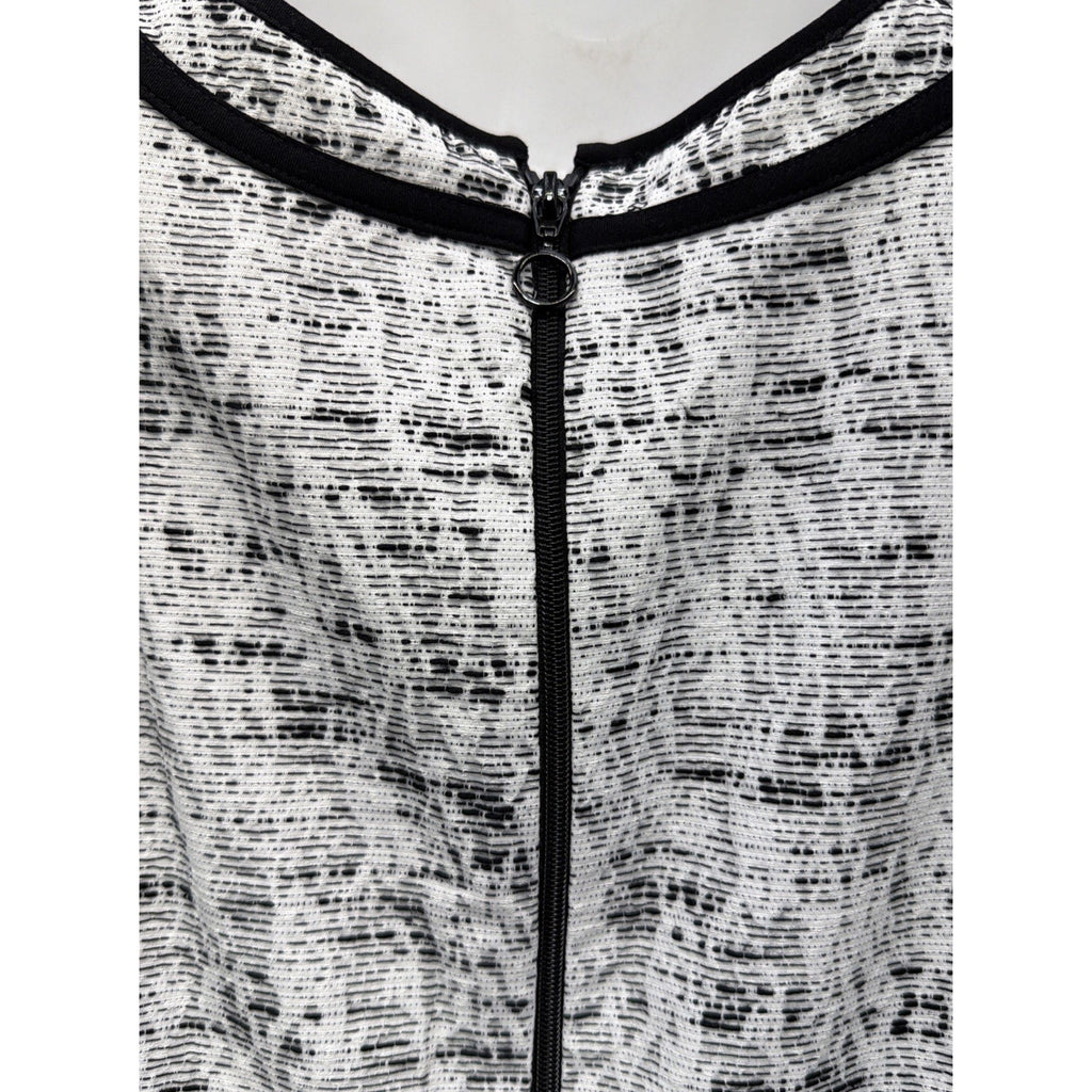 Calvin Klein Women 12 White Black Tweed Black Trim Sleeveless Sheath Lined Dress