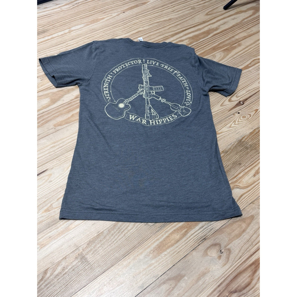 War Hippies T-Shirt Army Green Strength Protector Live Free Faith Love Men’s S