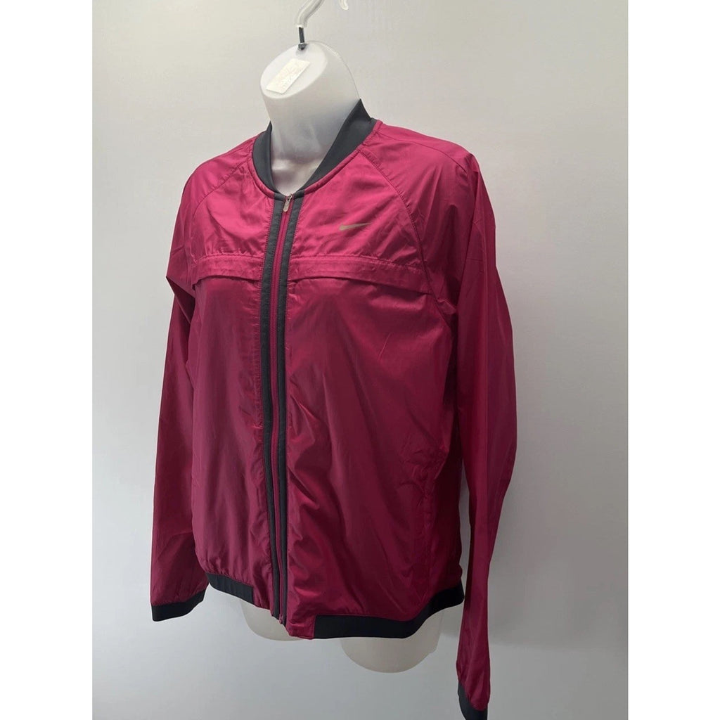 Nike Dri-FIT Womens L Pink Running Jacket Full Zip Reflective Lightweight 520336