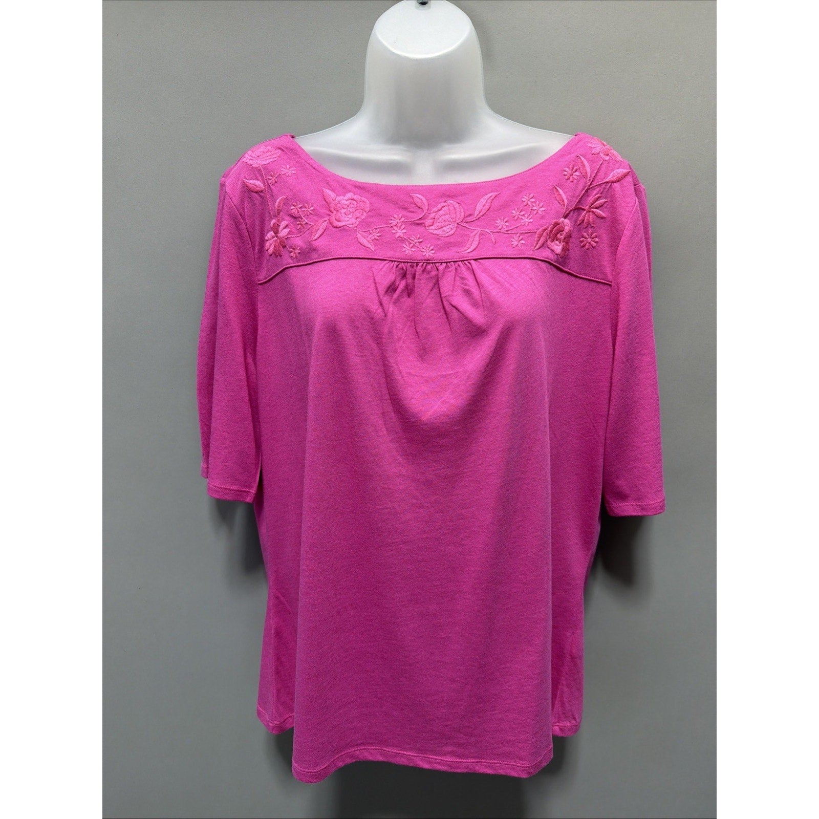 J JILL Womens Size PXL Round-Neck Top Embroidered Cotton Pink New