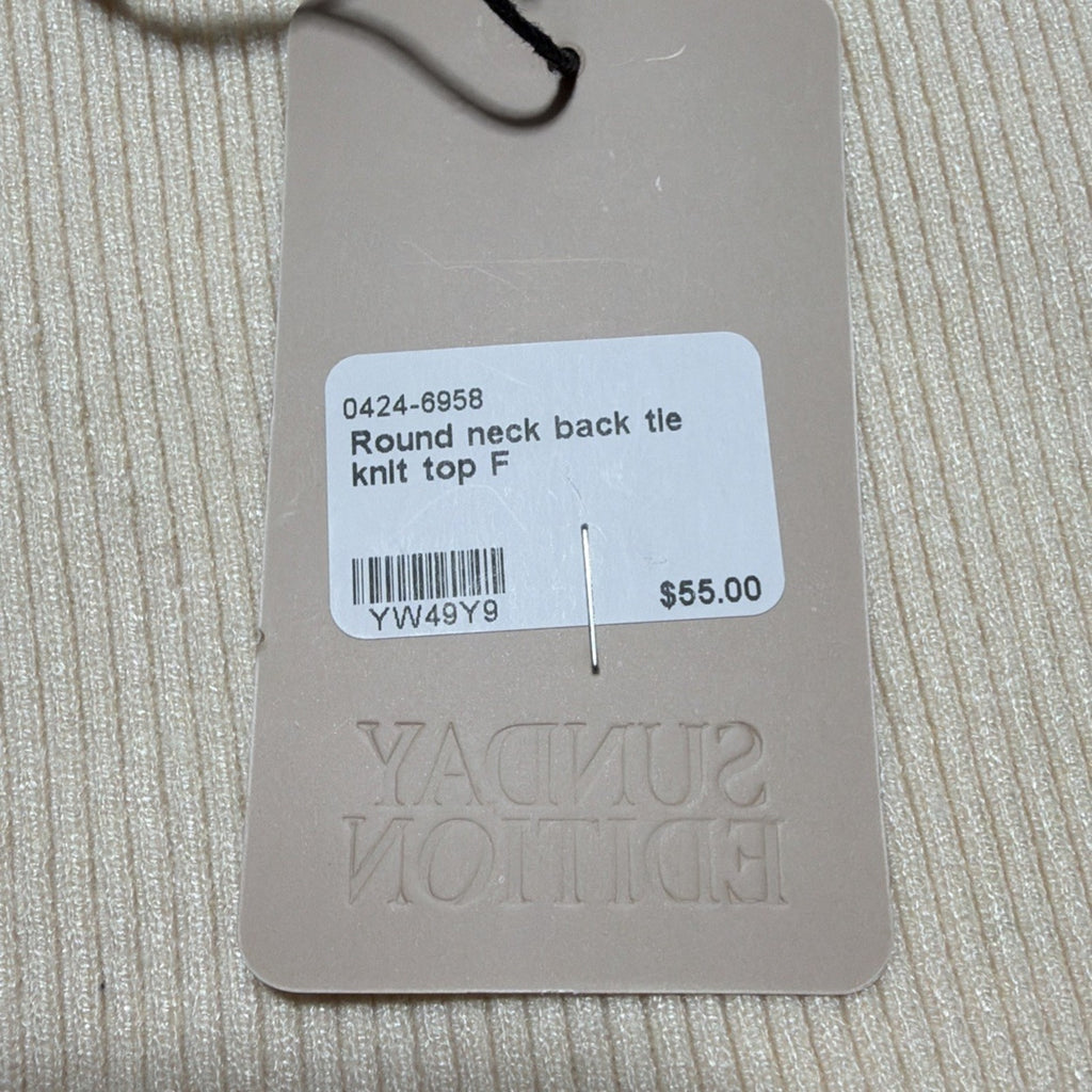 Sunday Edition Round Neck Back Tie Knit Top Pullover NWT