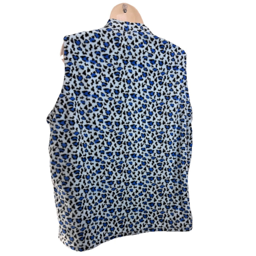 Tudor Court Fleece Vest Jacket Women's XL Full Zip Pockets Animal Print Blue