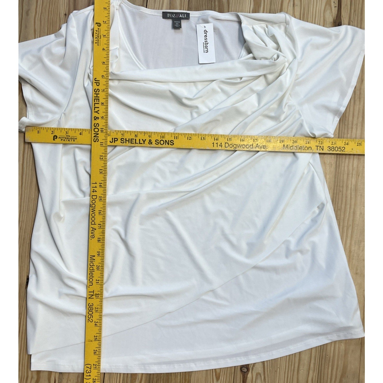 Roz & Ali Top Plus 2X Ivory Short Sleeve Pullover Blouse Stretch