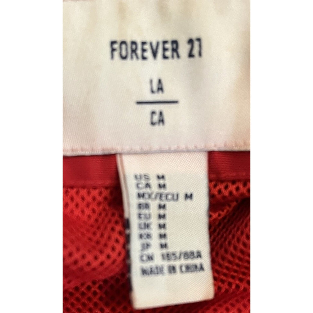 Forever 21 Women’s Red White Color Block Full Zip Jacket Hooded Size Medium