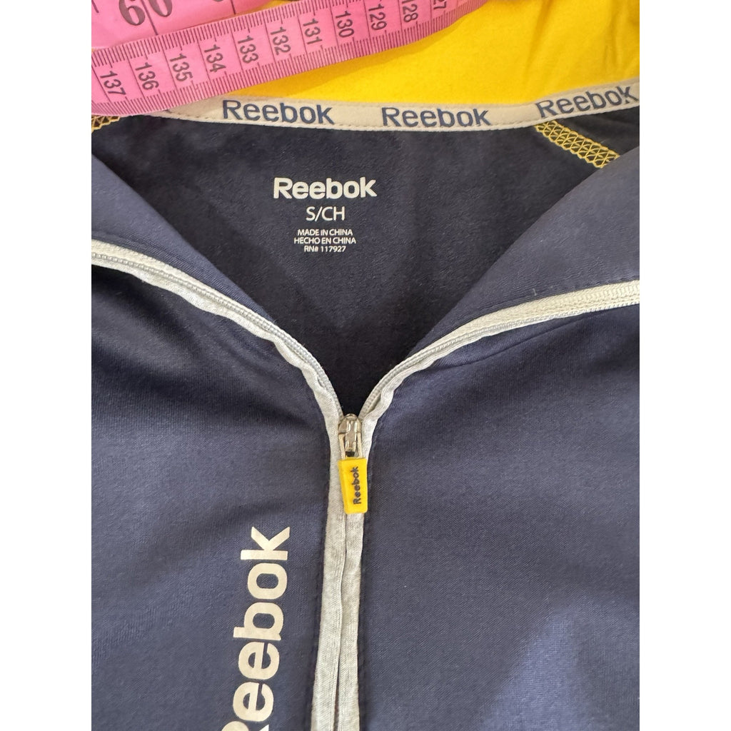 Reebok Navy Blue Athletic Pullover/Quarter Zip Yellow Long Sleeve Men’s Small