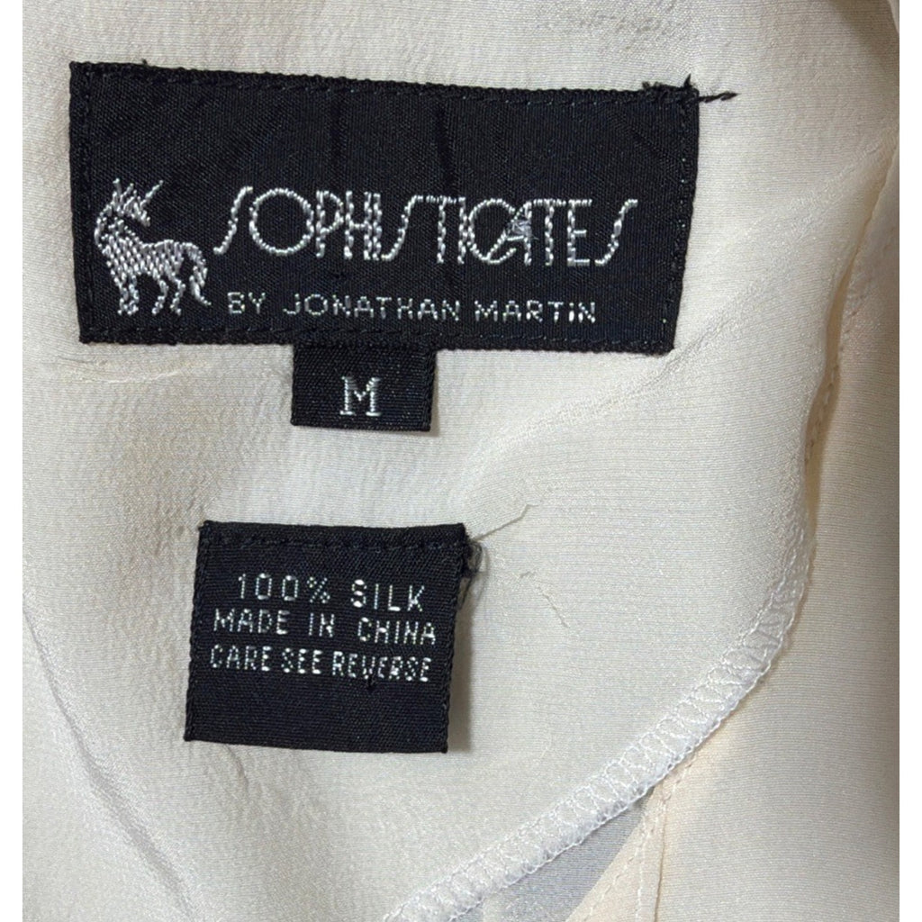 Sophisticates by Jonathan Martin Women M Blouse Top Short Sleeve Ivory 100% Silk