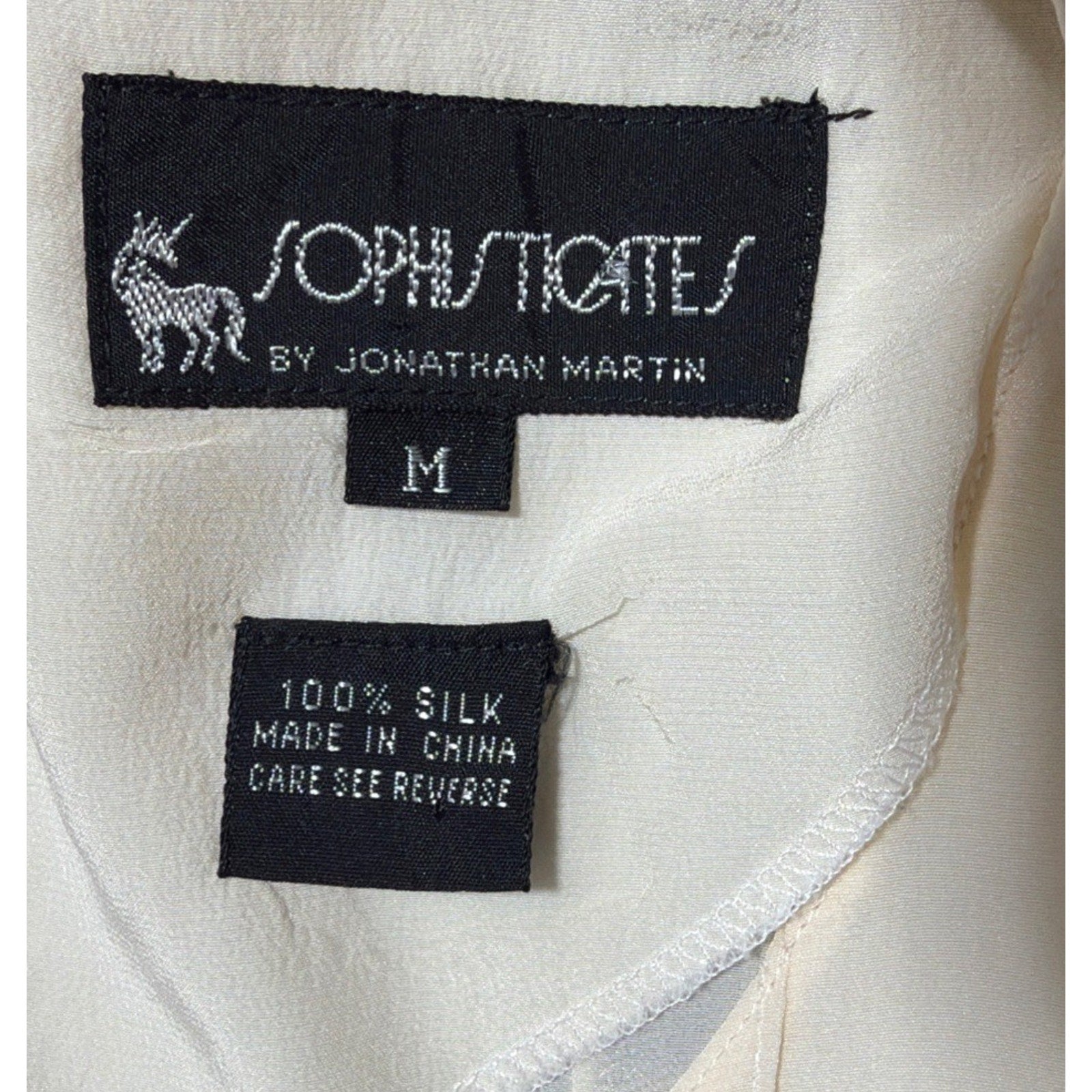Sophisticates by Jonathan Martin Women M Blouse Top Short Sleeve Ivory 100% Silk